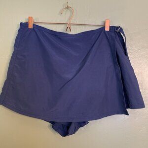 Land's End Wms Quick Dry Board Skort Swim Skirt Navy Blue Sz 16 Adjustable Wrap